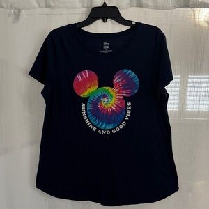 Disney Black Tee with Tie-Dye Mickey Design